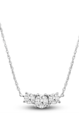 1/2 Carat Lab-Created Diamond Three-Stone Necklace in 14K White Gold – 18" Chain